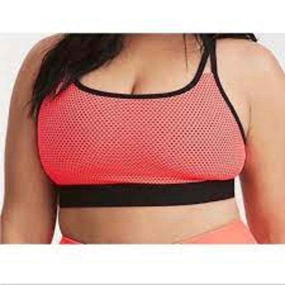 Torrid Active Sport Bra Size 4 or 4X Mesh Neon Orange/Pink Stretch Racer Back